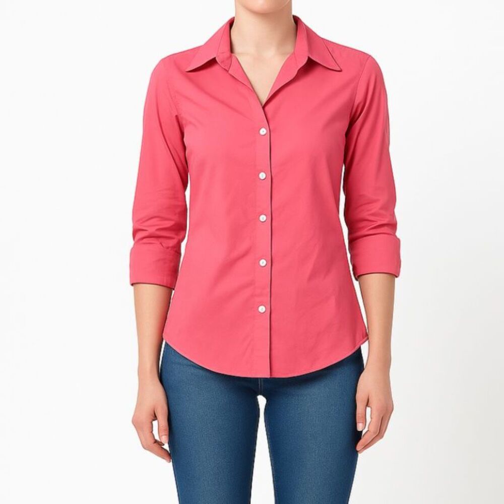 J. Crew Pink Cotton Stretch Button Up Shirt M Elbow Sleeve Office Career